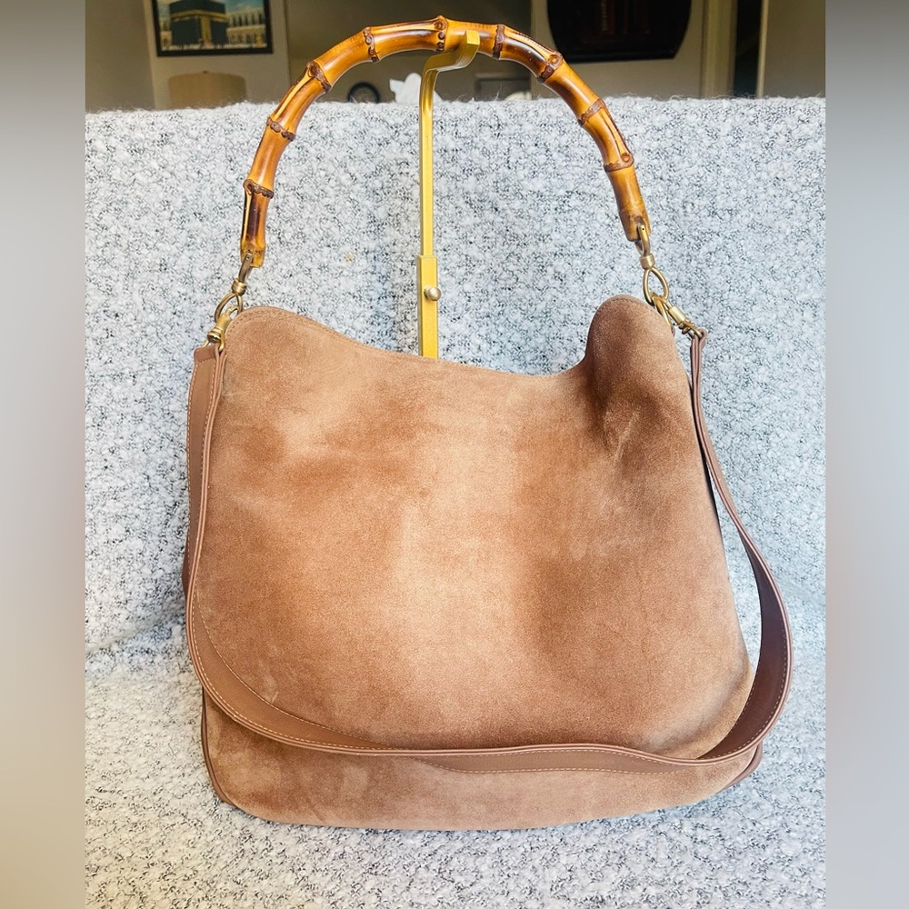 Authentic Gucci vintage bamboo suede shoulder bag - Picture 1 of 12